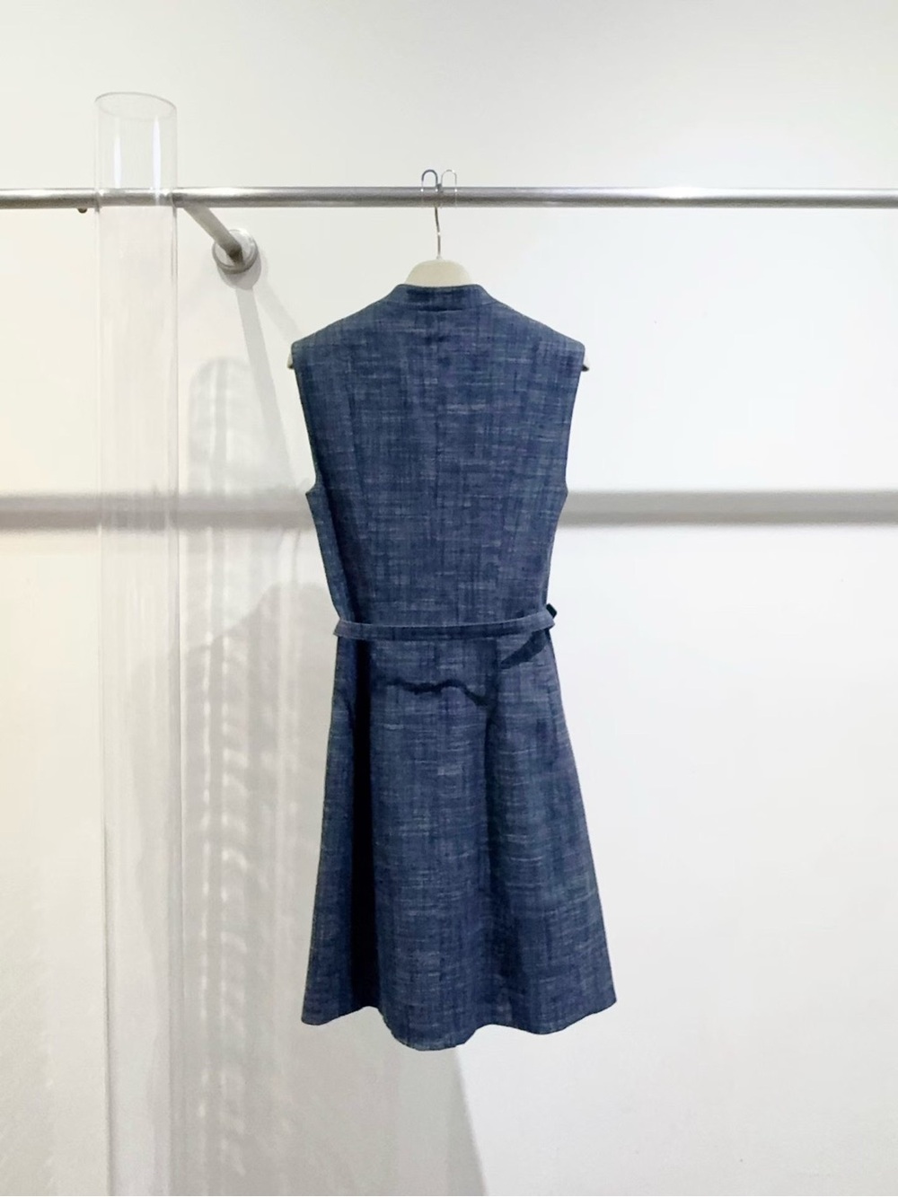 Dior Navy Tweed Sleeveless Belted Dress - Picture 2 of 5